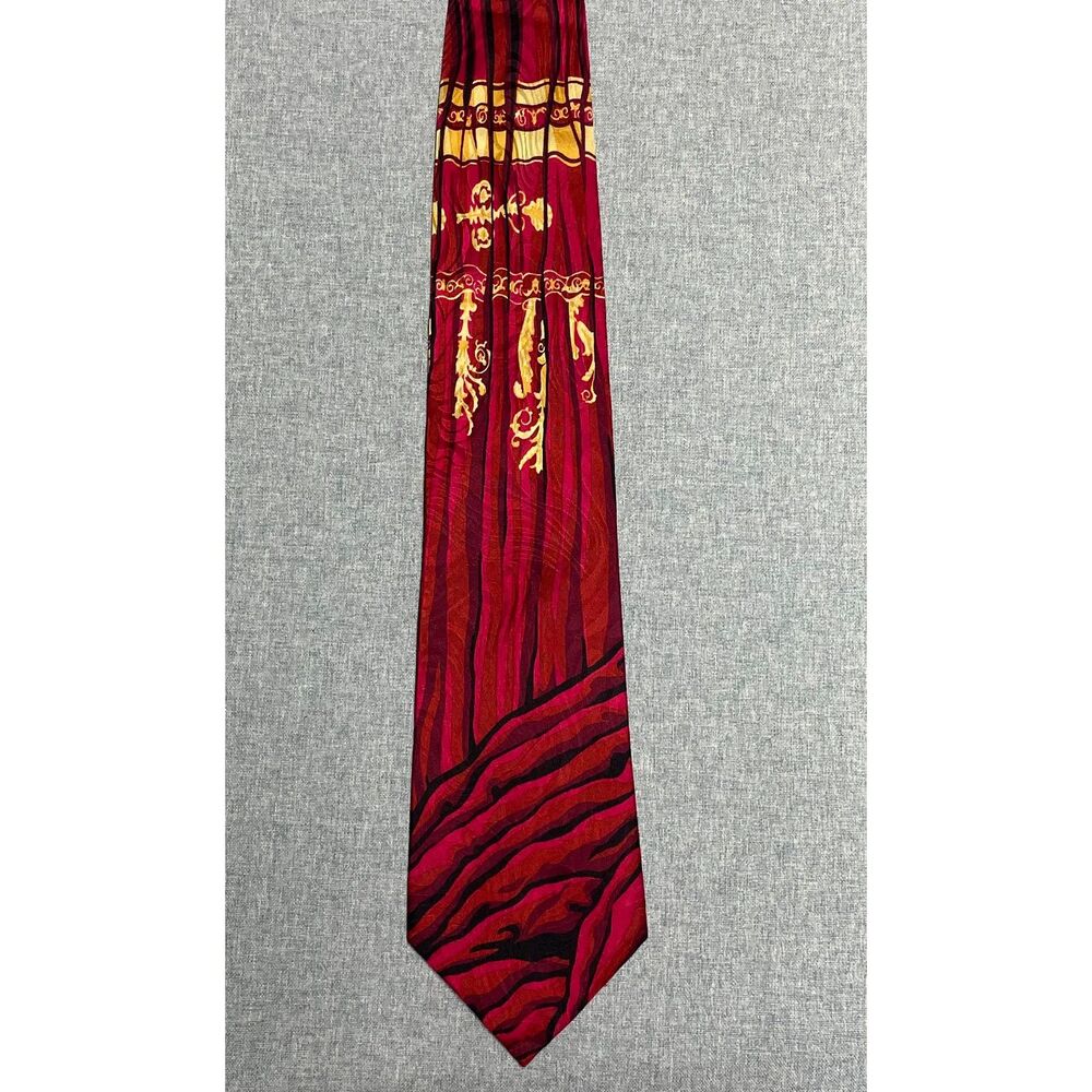 Bob Mackie Wearable Art Red Pink Abstract Stripe Novelty Silk Tie 62" Long